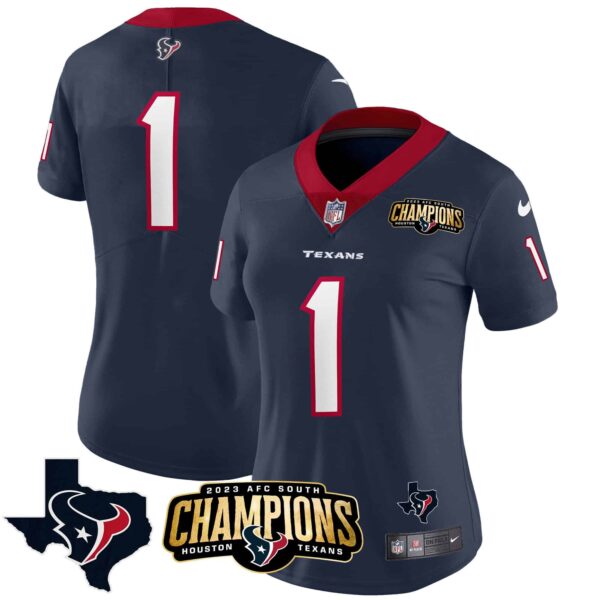Women’s Houston Texans 2023 AFC South Champions Patch Vapor Jersey – All Stitched – Navy – #1 Team