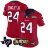 Women’s Houston Texans 2023 AFC South Champions Patch Vapor Jersey – All Stitched – Red – Derek Stingley Jr.