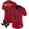 Women’s Houston Texans Gold Trim Vapor Jersey – All Stitched – Red – Will Anderson Jr.