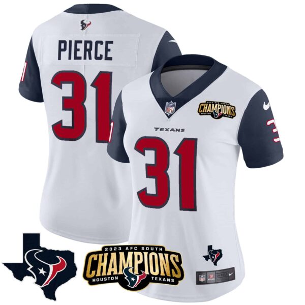 Women’s Houston Texans 2023 AFC South Champions Patch Vapor Jersey – All Stitched – Navy Sleeves – Dameon Pierce