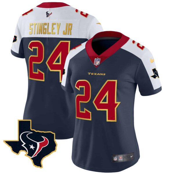 Women’s Houston Texans Gold Trim Vapor Jersey – All Stitched – Alternate – Derek Stingley Jr.