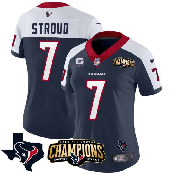 Women’s Houston Texans 2023 AFC South Champions Patch Vapor Jersey – All Stitched – Alternate – C.J. Stroud