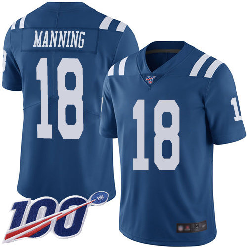 Nike Colts #18 Peyton Manning Royal Blue Men’s Stitched NFL Limited Rush 100th Season Jersey