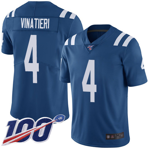Nike Colts #4 Adam Vinatieri Royal Blue Team Color Men’s Stitched NFL 100th Season Vapor Limited Jersey