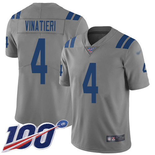 Nike Colts #4 Adam Vinatieri Gray Men’s Stitched NFL Limited Inverted Legend 100th Season Jersey