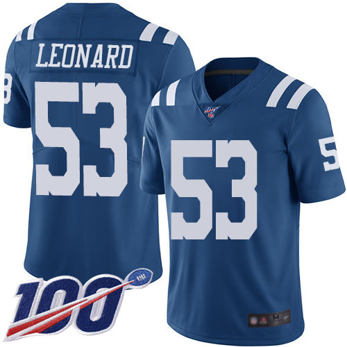 Nike Colts #53 Darius Leonard Royal Blue Men’s Stitched NFL Limited Rush 100th Season Jersey