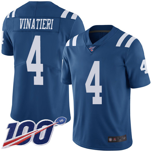 Nike Colts #4 Adam Vinatieri Royal Blue Men’s Stitched NFL Limited Rush 100th Season Jersey