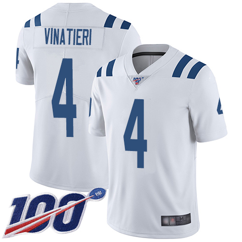 Nike Colts #4 Adam Vinatieri White Men’s Stitched NFL 100th Season Vapor Limited Jersey