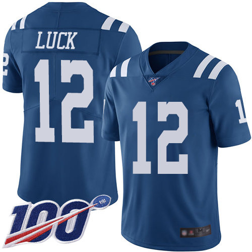 Nike Colts #12 Andrew Luck Royal Blue Men’s Stitched NFL Limited Rush 100th Season Jersey