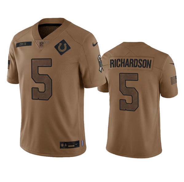 Men’s Indianapolis Colts #5 Anthony Richardson 2023 Brown Salute To Sertvice Limited Football Stitched Jersey