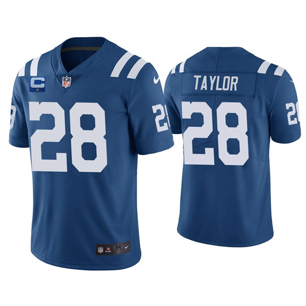 Men’s Indianapolis Colts 2022 #28 Jonathan Taylor Royal With 1-star C Patch Vapor Untouchable Limited Stitched Jersey