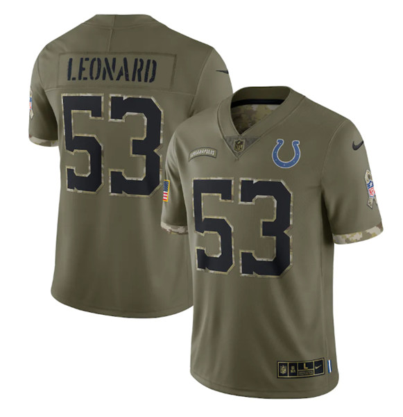 Men’s Indianapolis Colts #53 Shaquille Leonard 2022 Olive Salute To Service Limited Stitched Jersey