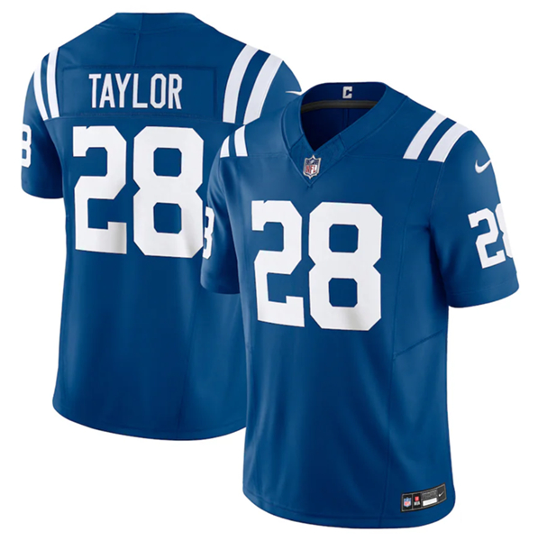 Men’s Indianapolis Colts #28 Jonathan Taylor Blue 2023 F.U.S.E Vapor Untouchable Stitched Football Jersey
