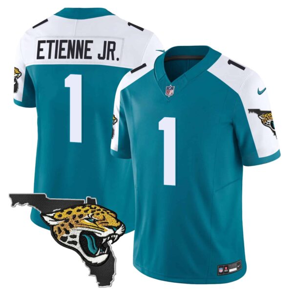 Men’s Jacksonville Jaguars Florida Patch Vapor Jersey – All Stitched – Alternate – Travis Etienne Jr.
