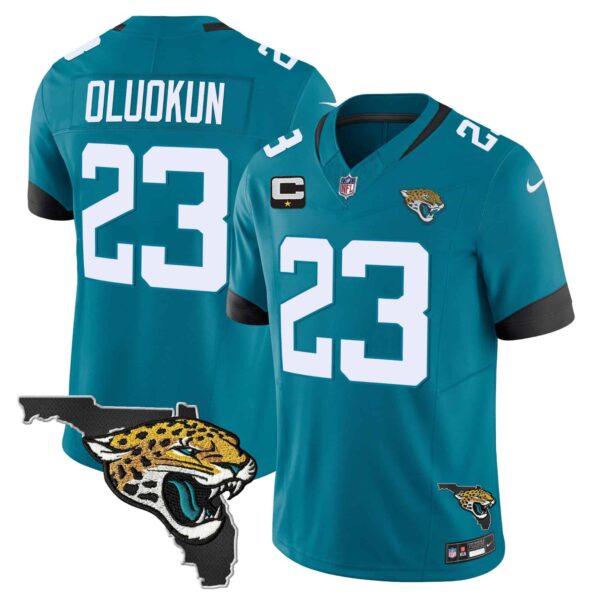 Men’s Jacksonville Jaguars Florida Patch Vapor Jersey – All Stitched – Teal – Foyesade Oluokun
