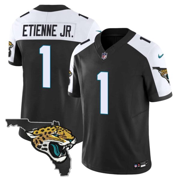 Men’s Jacksonville Jaguars Florida Patch Vapor Jersey – All Stitched – Black Alternate – Travis Etienne Jr.