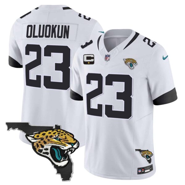 Men’s Jacksonville Jaguars Florida Patch Vapor Jersey – All Stitched – White – Foyesade Oluokun