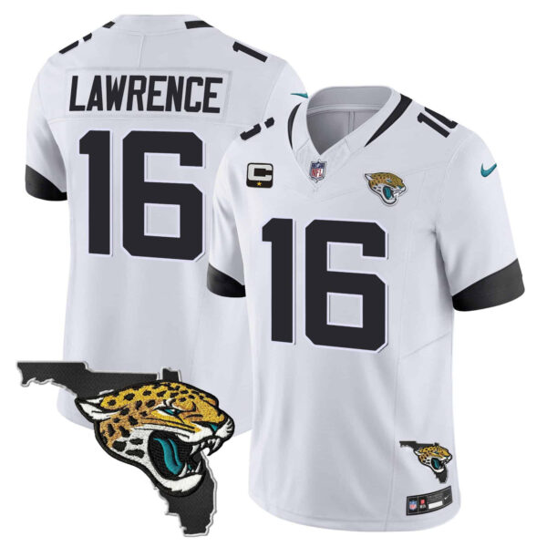Men’s Jacksonville Jaguars Florida Patch Vapor Jersey – All Stitched – White – Trevor Lawrence