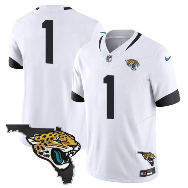 Men’s Jacksonville Jaguars Florida Patch Vapor Jersey – All Stitched – White – #1 Team
