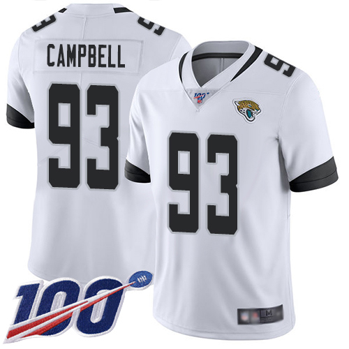 Nike Jaguars #93 Calais Campbell White Men’s Stitched NFL 100th Season Vapor Limited Jersey
