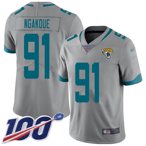 Nike Jaguars #91 Yannick Ngakoue Silver Men’s Stitched NFL Limited Inverted Legend 100th Season Jersey