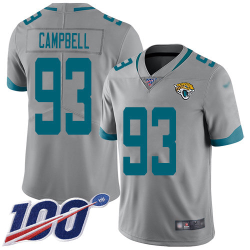 Nike Jaguars #93 Calais Campbell Silver Men’s Stitched NFL Limited Inverted Legend 100th Season Jersey