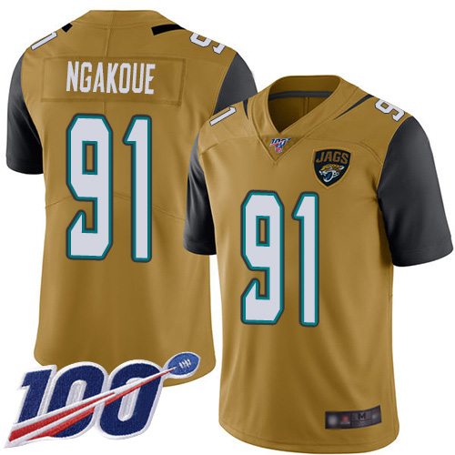 Nike Jaguars #91 Yannick Ngakoue Gold Men’s Stitched NFL Limited Rush 100th Season Jersey