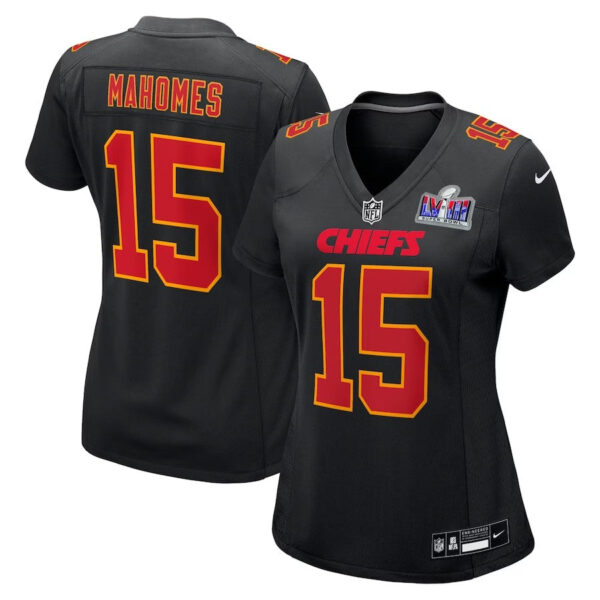 Kansas City Chiefs #15 Patrick Mahomes Super Bowl LVIII Carbon Fashion Game Player Jersey – Black