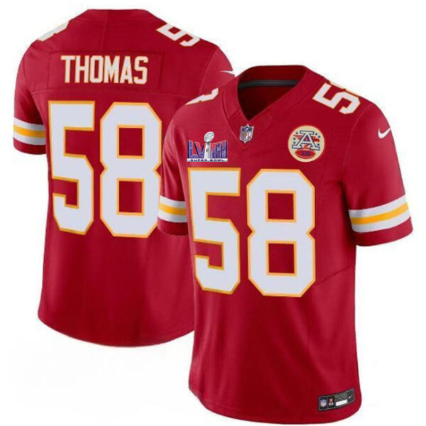 Kansas City Chiefs #58 Derrick Thomas Red FUSE Super Bowl LVIII Patch Vapor Jersey