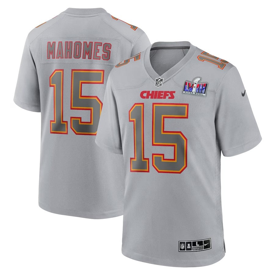 Kansas City Chiefs #15 Patrick Mahomes Super Bowl LVIII Atmosphere Fashion Game Jersey – Gray