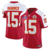 Kansas City Chiefs #15 Patrick Mahomes Red White FUSE Super Bowl LVIII Patch Jersey