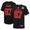 Kansas City Chiefs #87 Travis Kelce Super Bowl LVIII Patch Carbon Fashion Game Jersey – Black