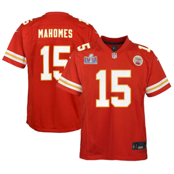 Kansas City Chiefs #15 Patrick Mahomes Super Bowl LVIII Patch Game Jersey – Red