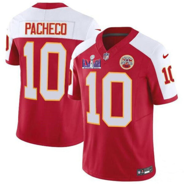 Kansas City Chiefs #10 Isiah Pacheco Red White FUSE Super Bowl LVIII Patch Jersey
