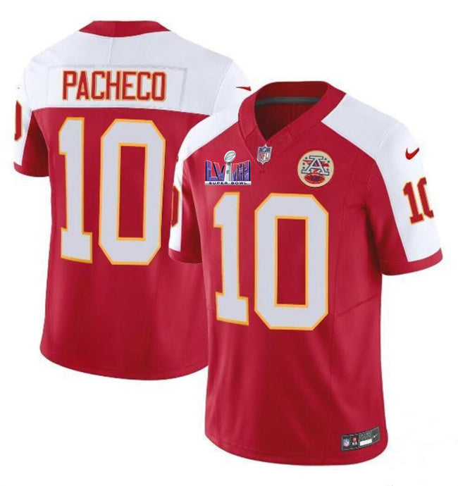 Kansas City Chiefs #10 Isiah Pacheco Red White FUSE Super Bowl LVIII Patch Jersey