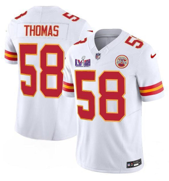 Kansas City Chiefs #58 Derrick Thomas White FUSE Super Bowl LVIII Patch Vapor Jersey