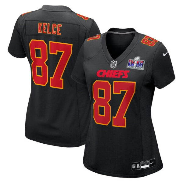 Kansas City Chiefs #87 Travis Kelce Super Bowl LVIII Carbon Fashion Game Player Jersey – Black