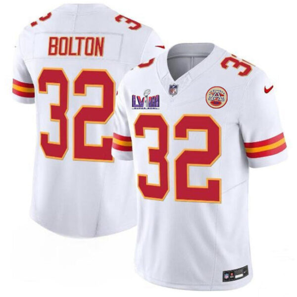 Kansas City Chiefs #32 Nick Bolton White FUSE Super Bowl LVIII Patch Vapor Jersey