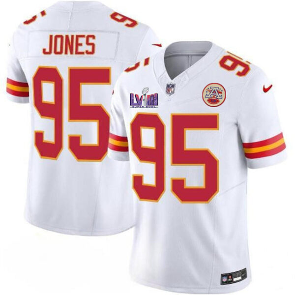 Kansas City Chiefs #95 Chris Jones White FUSE Super Bowl LVIII Patch Vapor Jersey