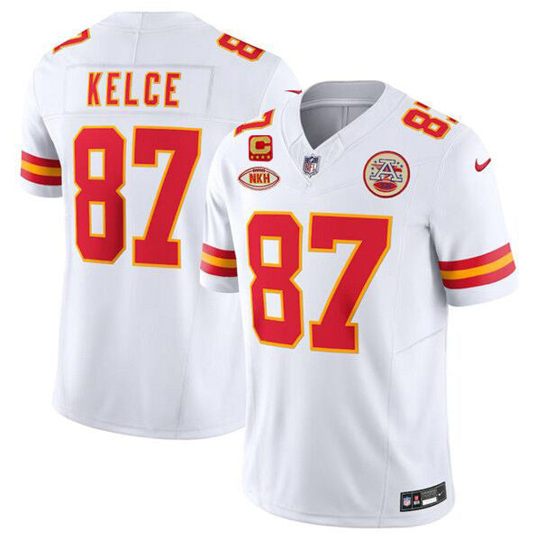 Kansas City Chiefs #87 Travis Kelce White 2024 FUSE With NKH Patch And 4-Star C Jersey
