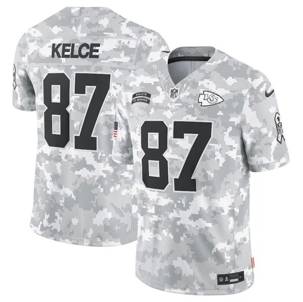 Kansas City Chiefs #87 Travis Kelce Arctic Camo 2024 FUSE Salute To Service Limited Football Stitched Jersey