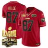 Men’s Chiefs Super Bowl LVIII & Back 2 Back Gold Patch Vapor Jersey – All Stitched – Red Special – Travis Kelce