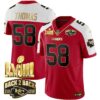 Men’s Chiefs Super Bowl LVIII & Back 2 Back Gold Patch Vapor Jersey – All Stitched – Red Alternate – Derrick Thomas