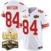 Men’s Chiefs Super Bowl LVIII & Back 2 Back Gold Patch Vapor Jersey – All Stitched – White – Justin Watson