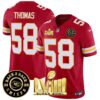 Men’s Chiefs Super Bowl LVIII & Back 2 Back Patch Vapor Jersey V3 – All Stitched – Red – Derrick Thomas