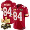 Men’s Chiefs Super Bowl LVIII & Back 2 Back Gold Patch Vapor Jersey – All Stitched – Red – Justin Watson
