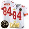 Men’s Chiefs Super Bowl LVIII & Back 2 Back Patch Vapor Jersey V3 – All Stitched – White – Justin Watson