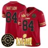 Men’s Chiefs Super Bowl LVIII & Back 2 Back Patch Vapor Jersey V3 – All Stitched – Black Red – Justin Watson