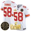 Men’s Chiefs Super Bowl LVIII & Back 2 Back Patch Vapor Jersey V3 – All Stitched – White – Derrick Thomas