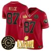 Men’s Chiefs Super Bowl LVIII & Back 2 Back Patch Vapor Jersey V3 – All Stitched – Red Special – Travis Kelce